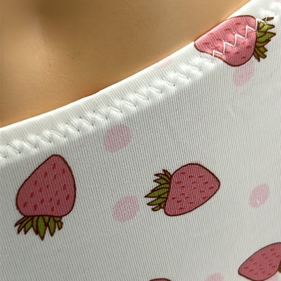 Silky Liquid Satin Pink Strawberry & Polka Dot Stretchy White Thong Panties NEW - Picture 5 of 11